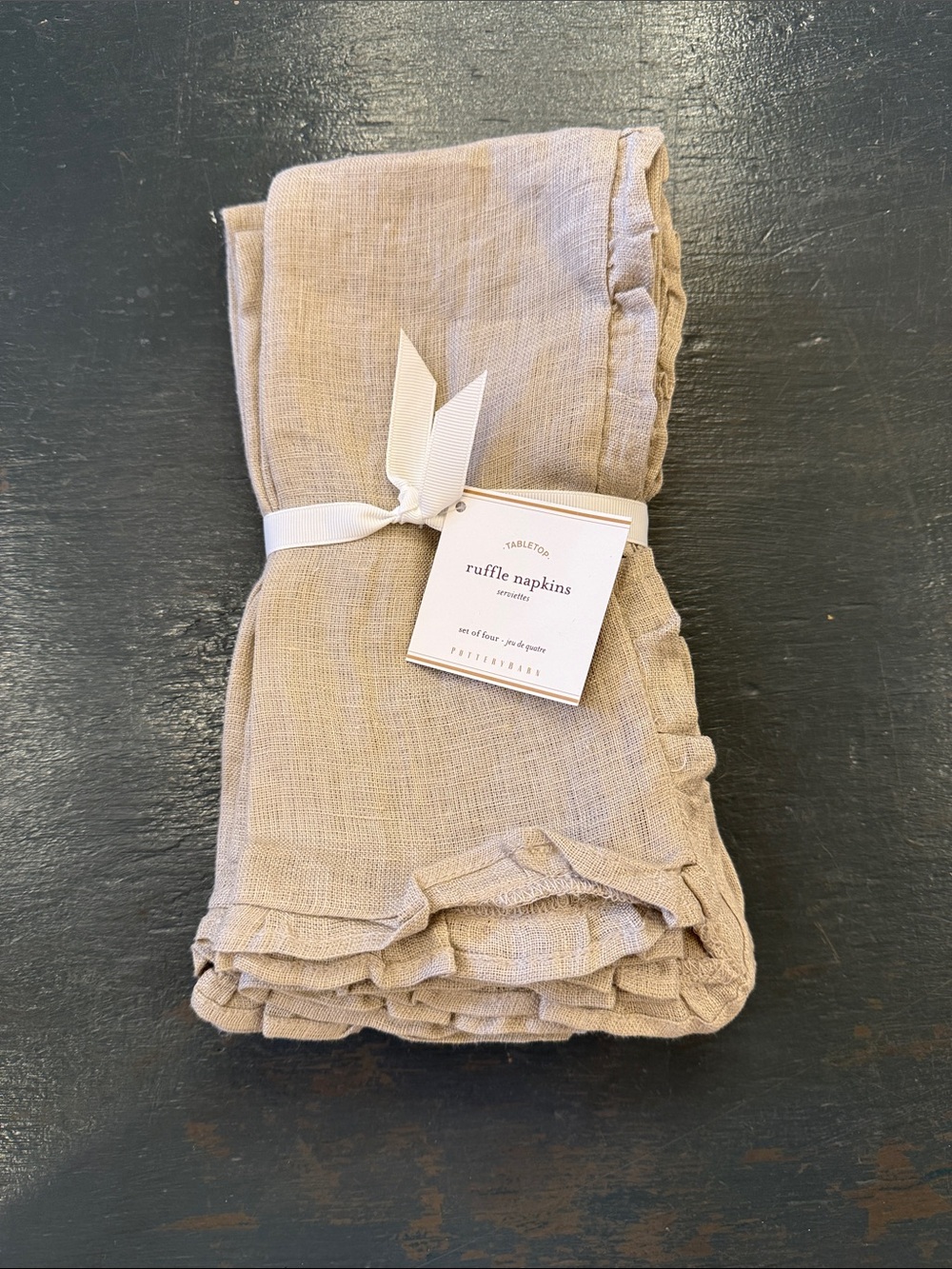 Pottery Barn Beige Linen Ruffle Napkins Set of Four